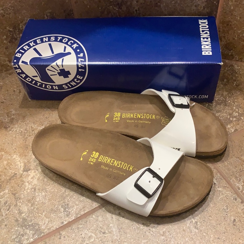 NWT Birkenstock Madrid Slide White Patent Size 38